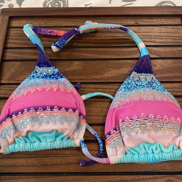Multi colored beaded bikini top and bottom - Picture 4 of 5